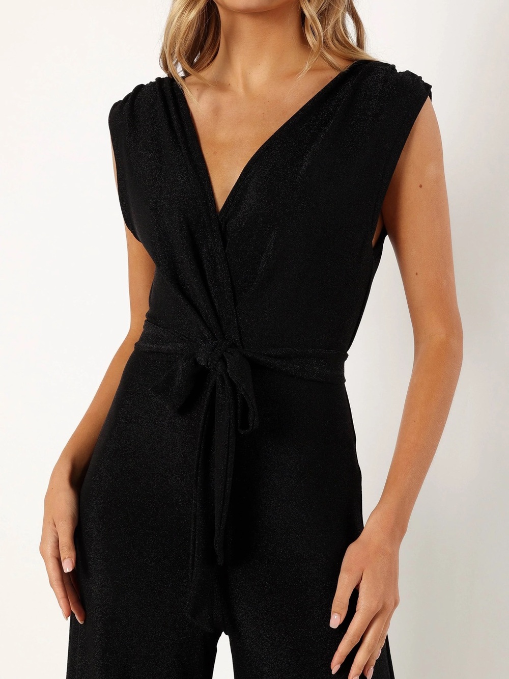 Petal & Pup Black Shimmer Draped Jumpsuit